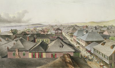 Kingston városa a kereskedelmi termek felől, nyugat felé nézve, 20. tábla a "West Indian Scenery: Illustrations of Jamaica" című, a művész által metszett kiadványból. 1838-40 alkotó: Joseph Bartholomew Kidd